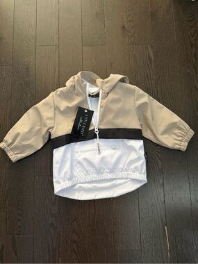 Little Bipsy Kids Beige & White Hooded Windbreaker